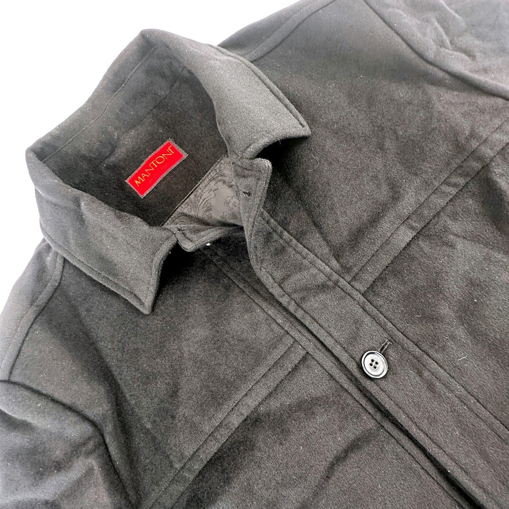 Mantoni Men XL XXL Car Coat Black Wool Blend Paisley Lining Button Front